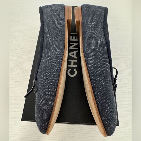 Chanel Denim CC Classic Ballet Flats Dark Blue EU 38 US 8 Vintage Women’s Shoes - Picture 7 of 9